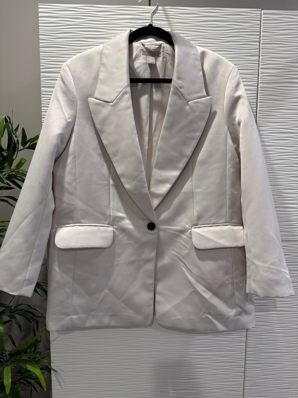 H&M Cream Single-Button Notch-Lapel Blazer